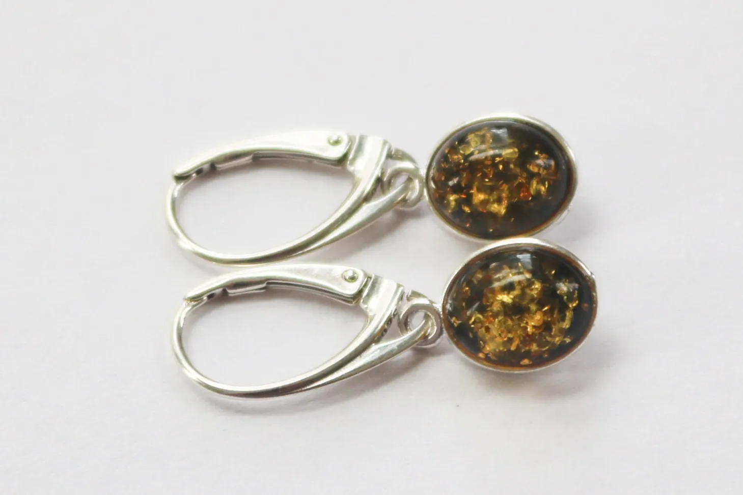 Baltic Amber Earrings Green Oval Natural Jewelry 1.18" 2.1 gram 925 Silver