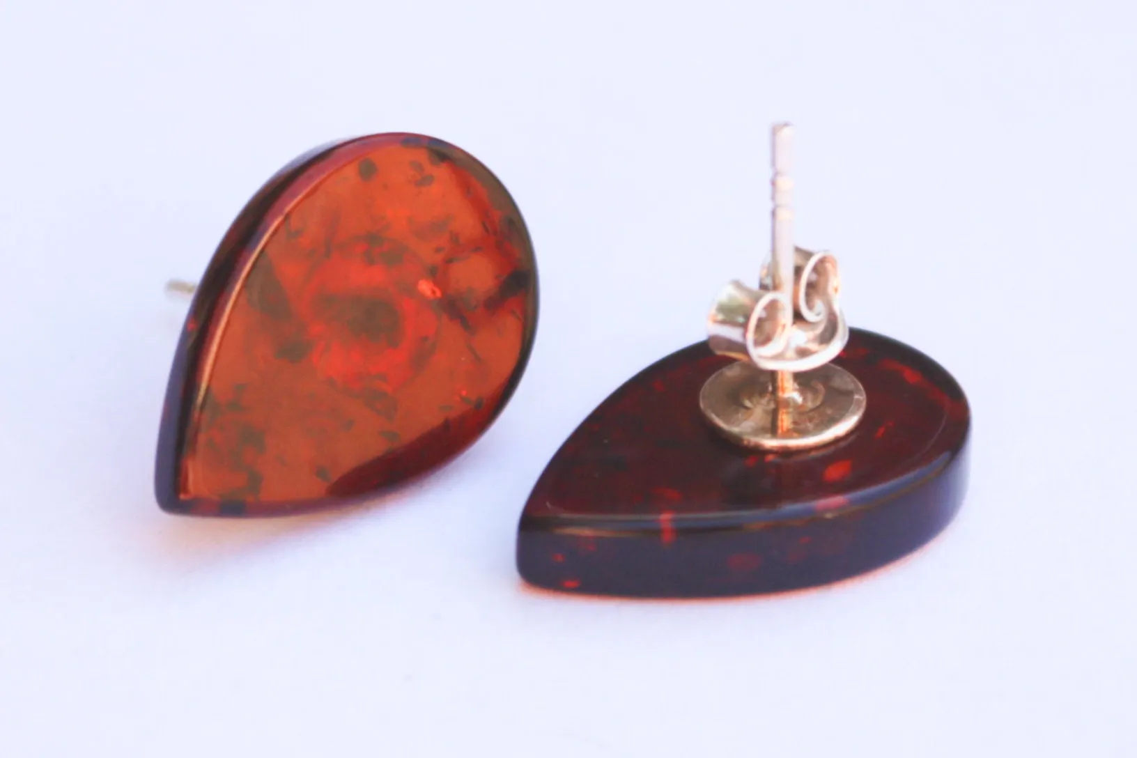 Baltic Amber Earrings Studs Cherry Leaf Natural Untreated Jewelry 1.8 gram 925 silver