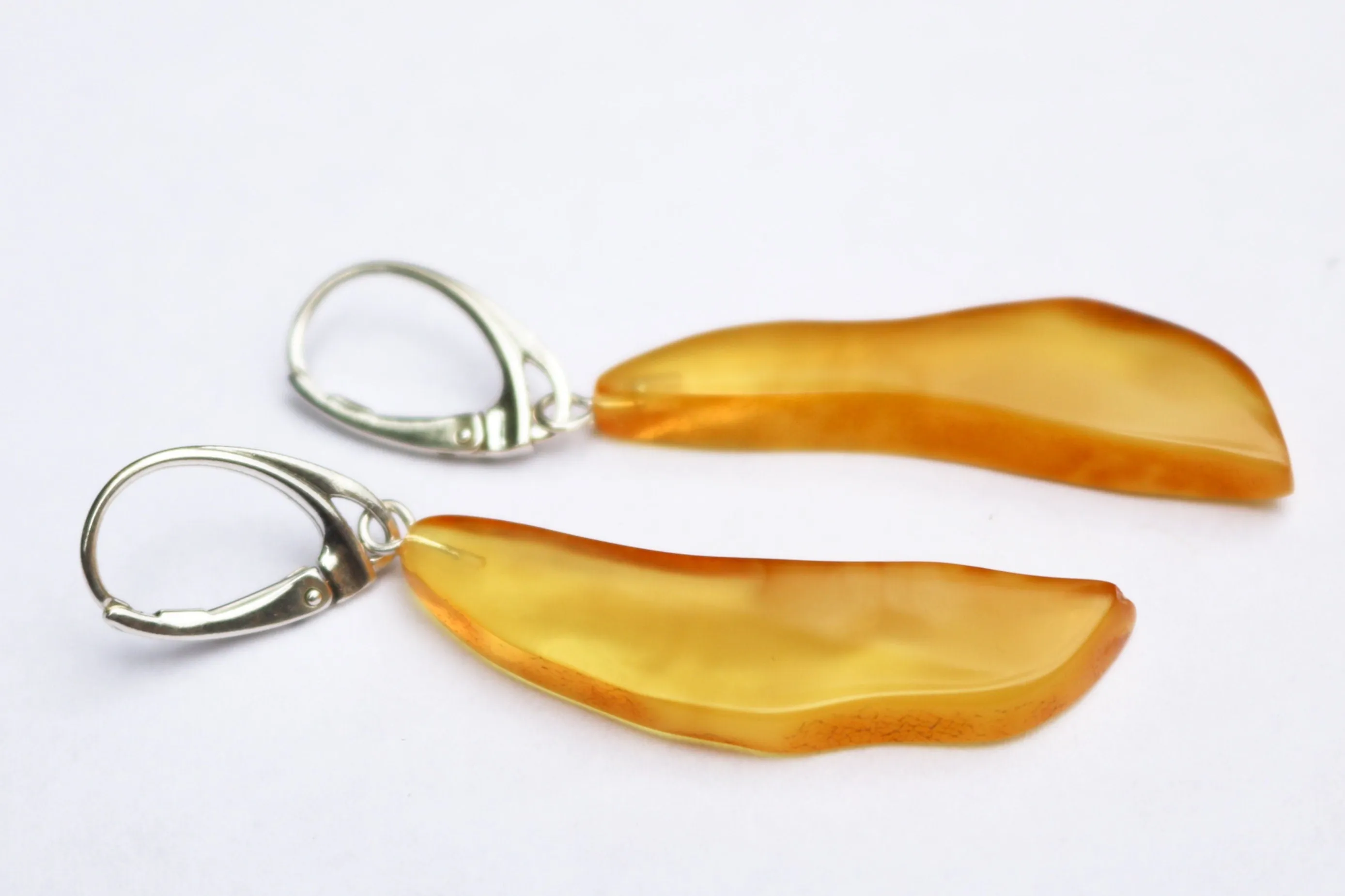 Baltic Amber Earrings Yellow Cloudy Slabs Natural Dangling Jewelry 2.26" 4 gram 925 Silver