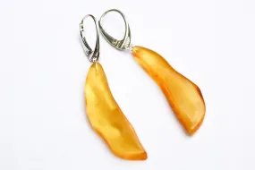 Baltic Amber Earrings Yellow Cloudy Slabs Natural Dangling Jewelry 2.26" 4 gram 925 Silver