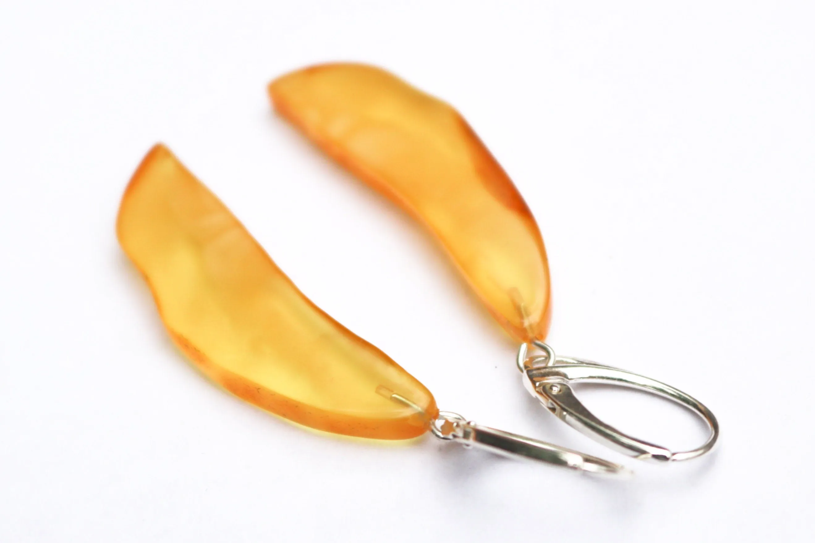 Baltic Amber Earrings Yellow Cloudy Slabs Natural Dangling Jewelry 2.26" 4 gram 925 Silver