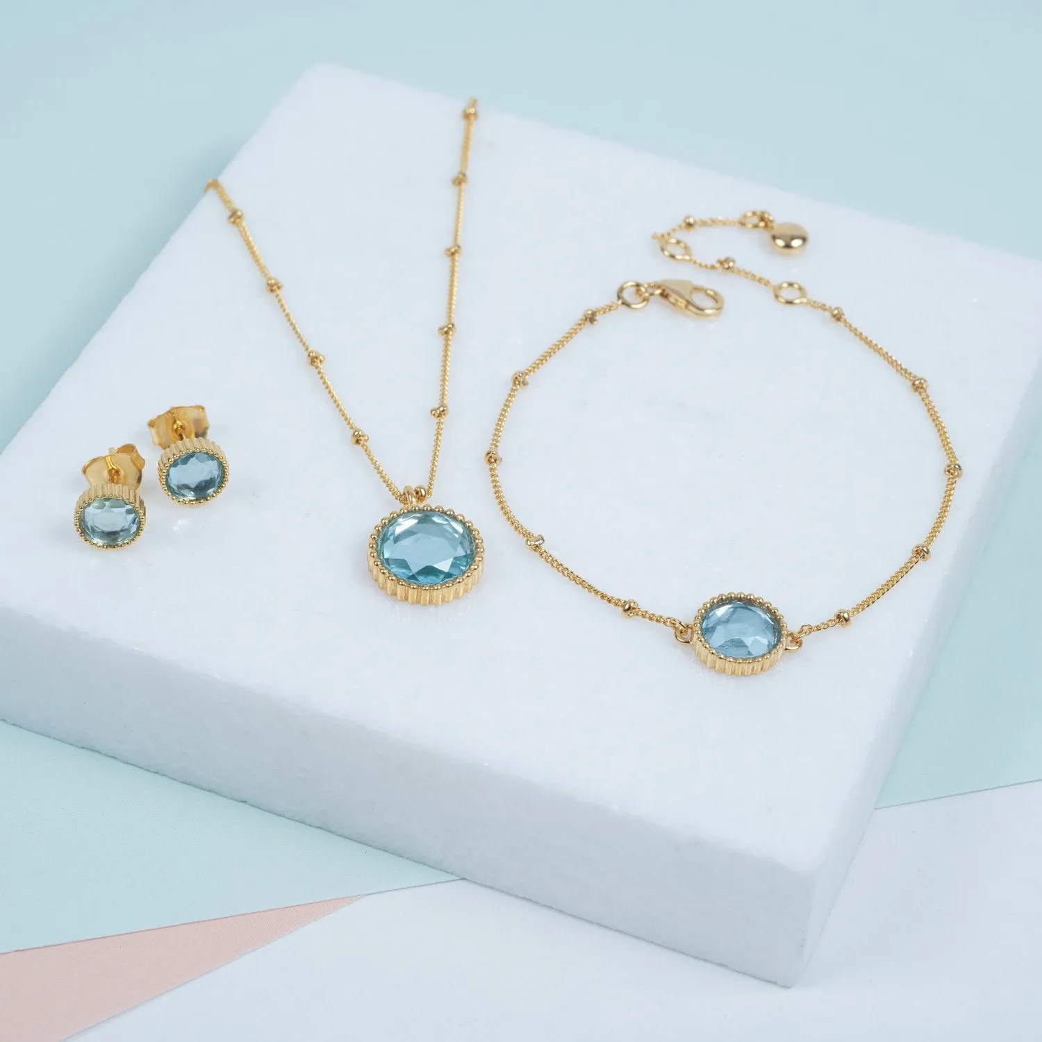 Barcelona March Birthstone Blue Topaz & Gold Vermeil Jewellery Set