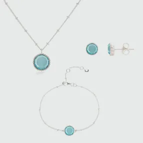 Barcelona March Birthstone Blue Topaz & Silver Jewellery Set