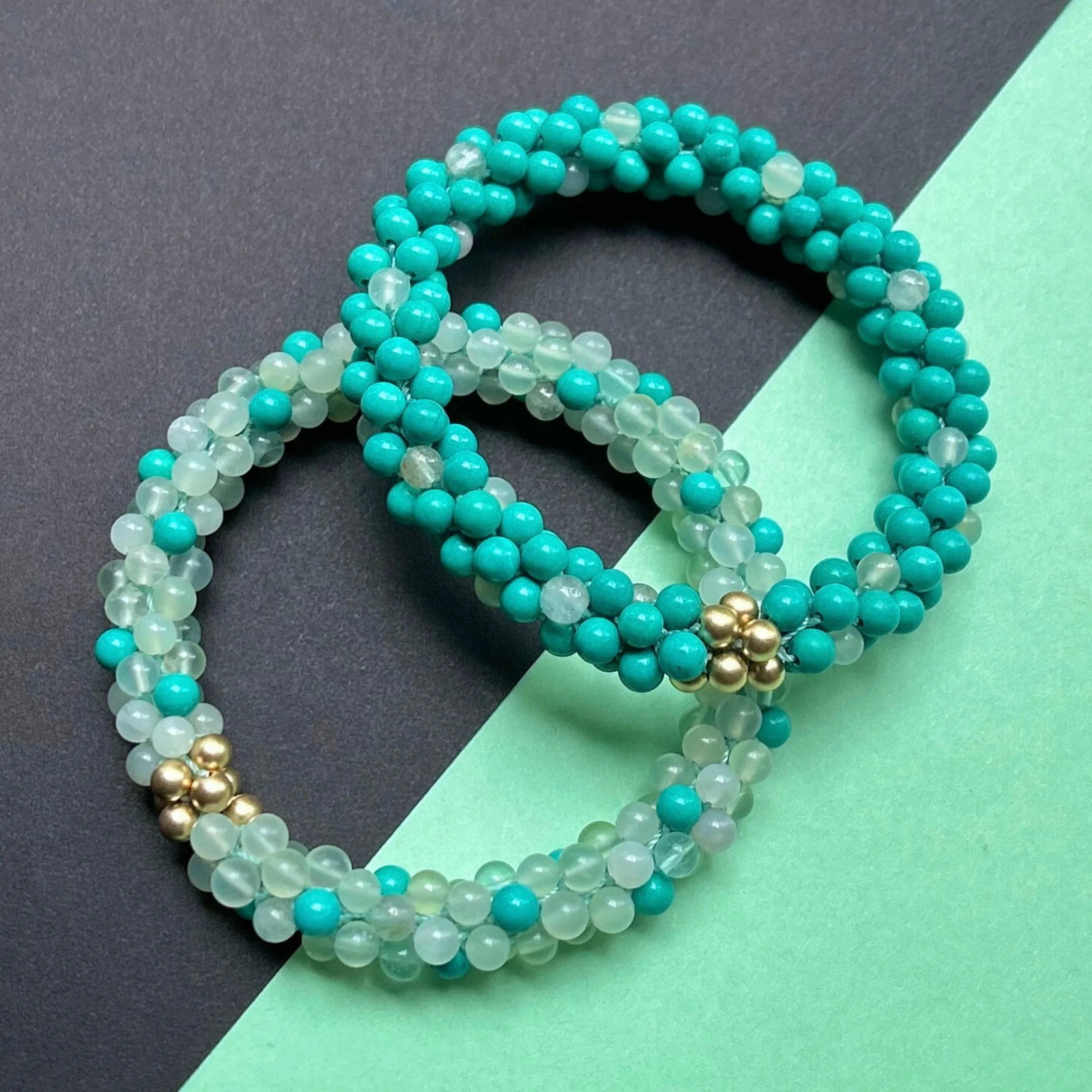 Beaded Gemstone Bracelets: Turquoise Polka Dots