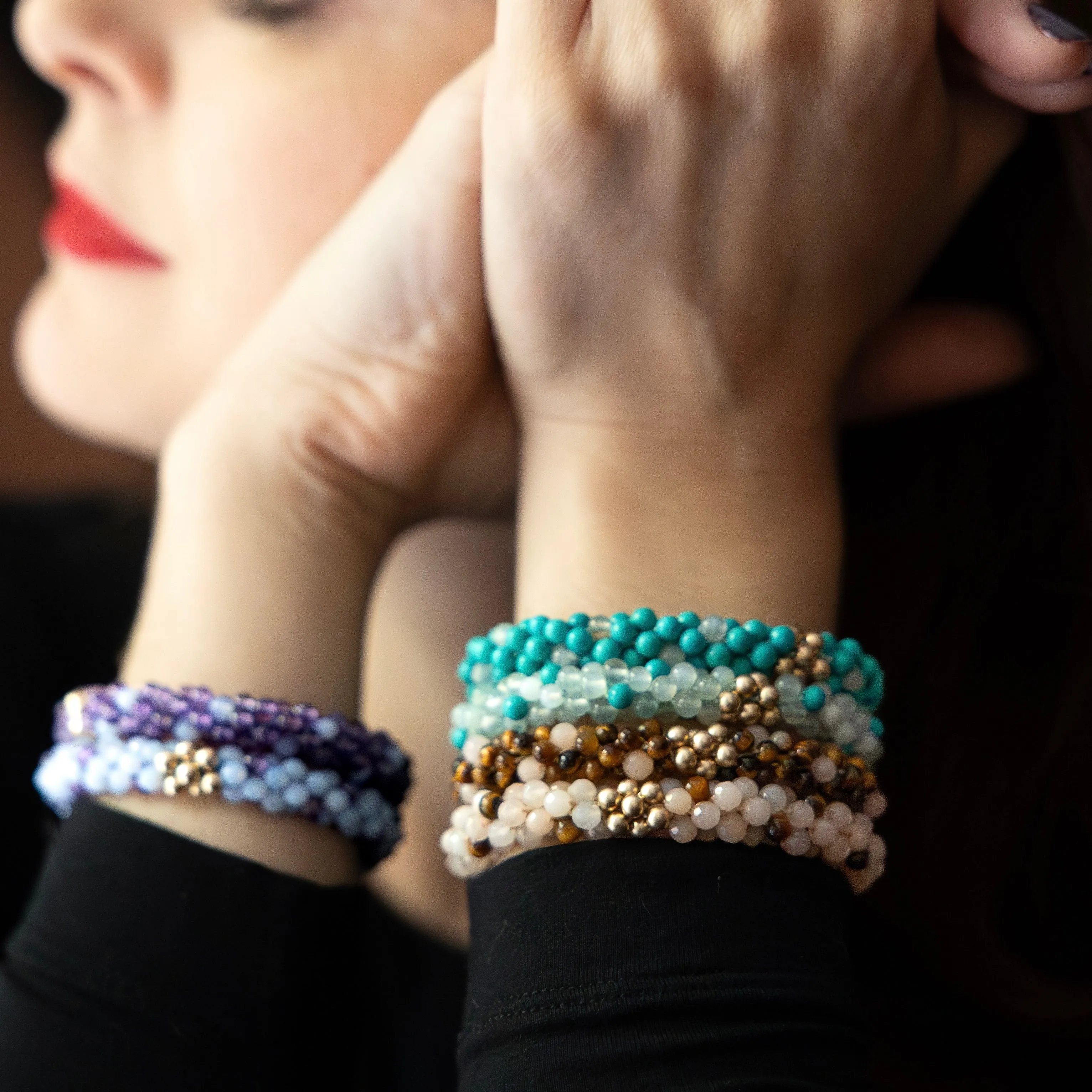 Beaded Gemstone Bracelets: Turquoise Polka Dots