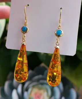 Beautiful Orange Amber Water Drop Drop Earrings LY7815