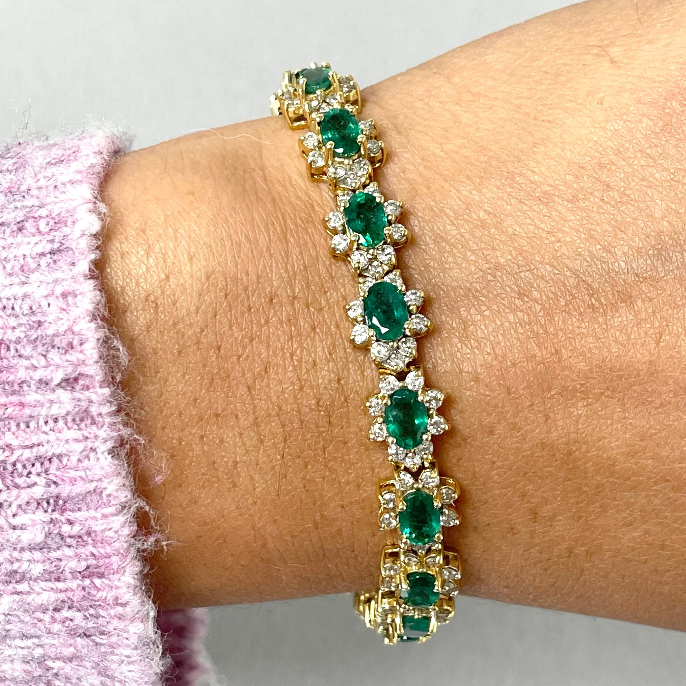 Beauvince Florence Bracelet (11.66 ct Diamonds & Emeralds) in Yellow Gold