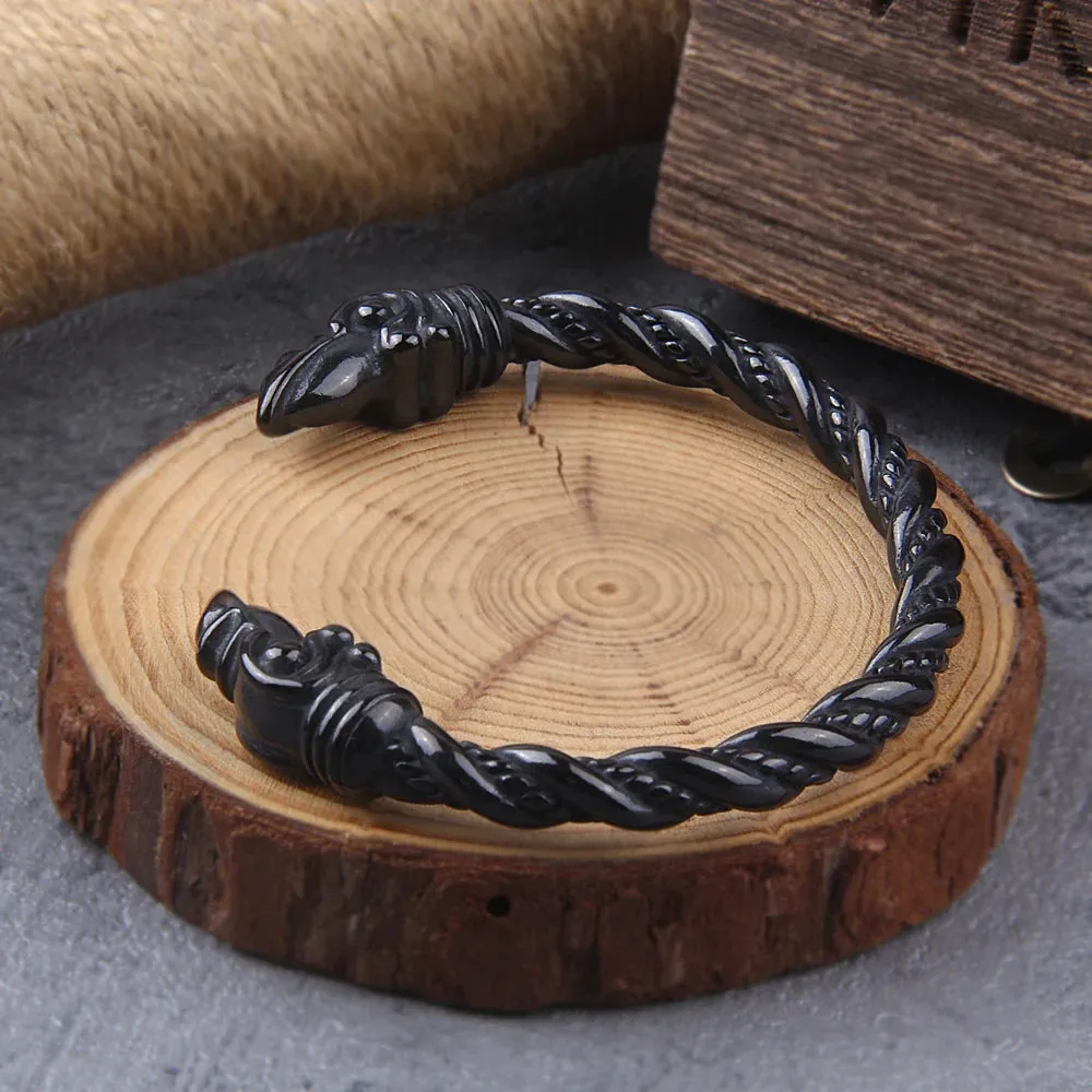 Black Color Stainless Steel Norse Raven Viking Bracelet