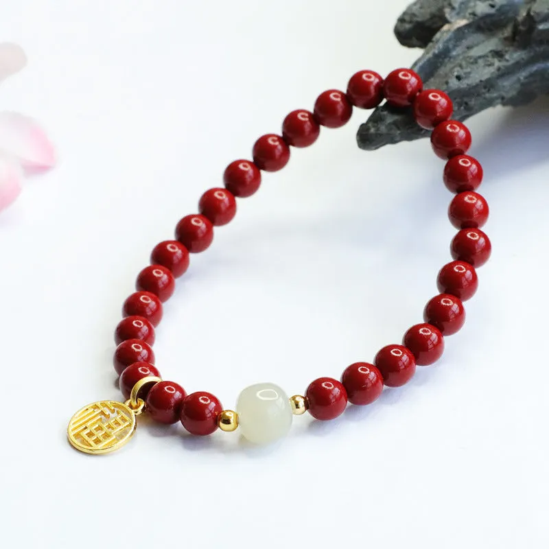 Blessed Jade and Cinnabar Sterling Silver Bracelet by Planderful Collection