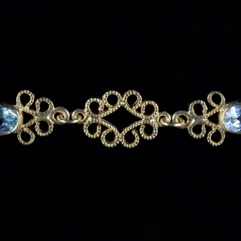 Blue Topaz Filigree Bracelet 9Ct Gold Bracelet