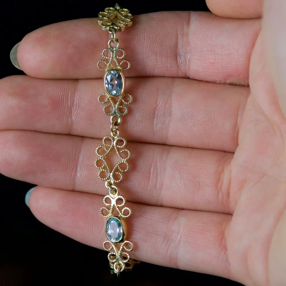 Blue Topaz Filigree Bracelet 9Ct Gold Bracelet