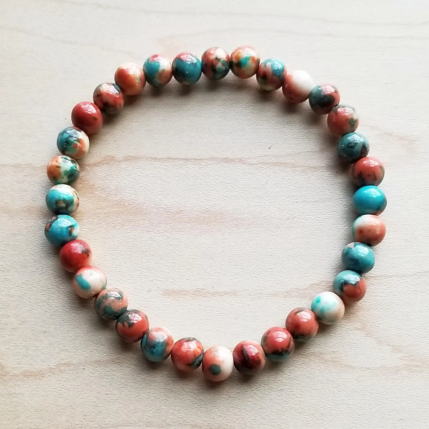 Bracelet Bar-Multi-Colored Turquoise Stretch Beaded Bracelet 802o