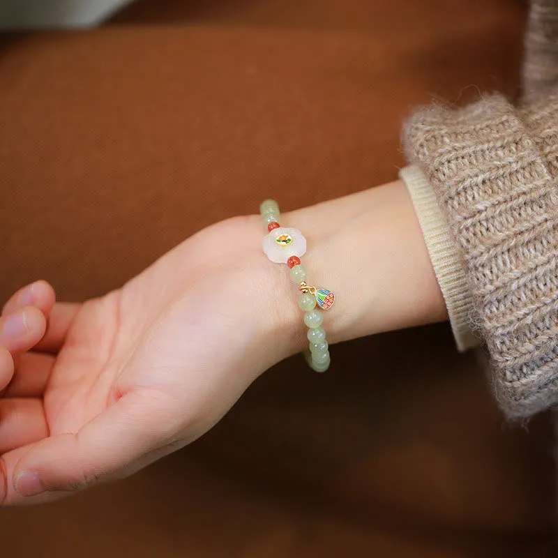 Buddha Stones 925 Sterling Silver Plated Gold Natural Hetian Jade Bead Gourd Lotus Bamboo Fu Character Luck Bracelet