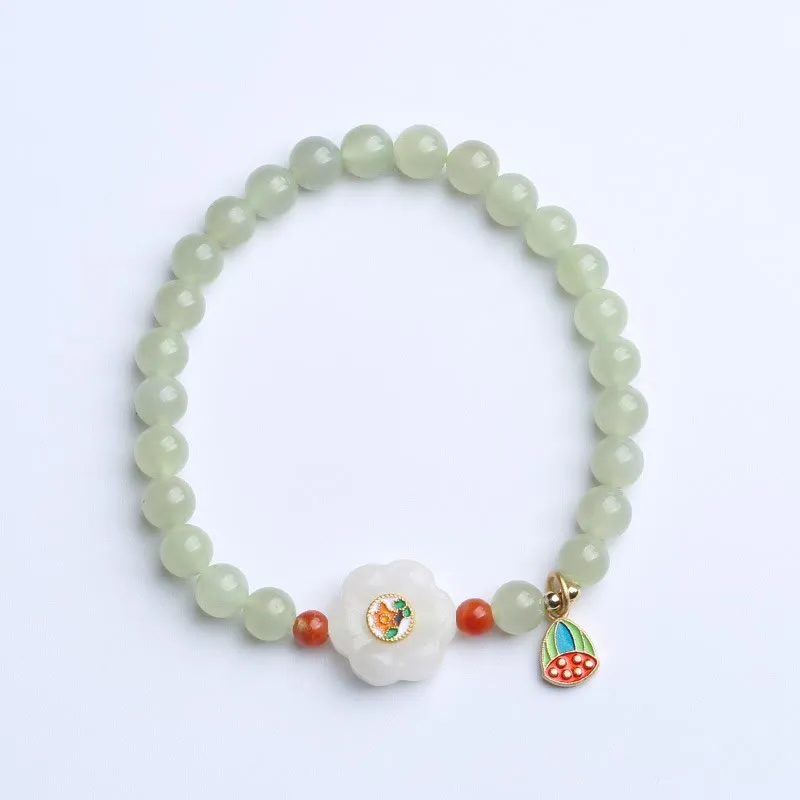 Buddha Stones 925 Sterling Silver Plated Gold Natural Hetian Jade Bead Gourd Lotus Bamboo Fu Character Luck Bracelet