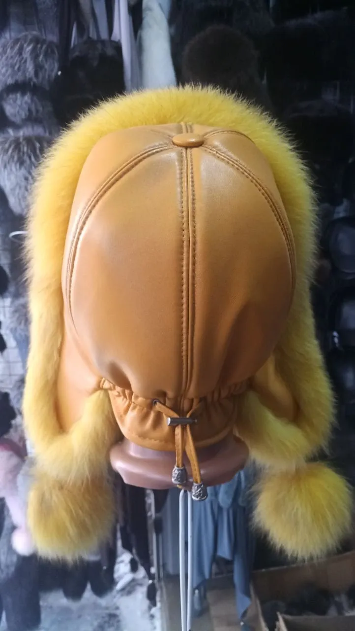 BY ORDER Women Fur Hat, Real Leather Fox Fur Hat, Aviator Hat, Ushanka, Russian Hat, Ski Hat, Leather Hat Ear Flaps, Girl Trapper Hat Lilac