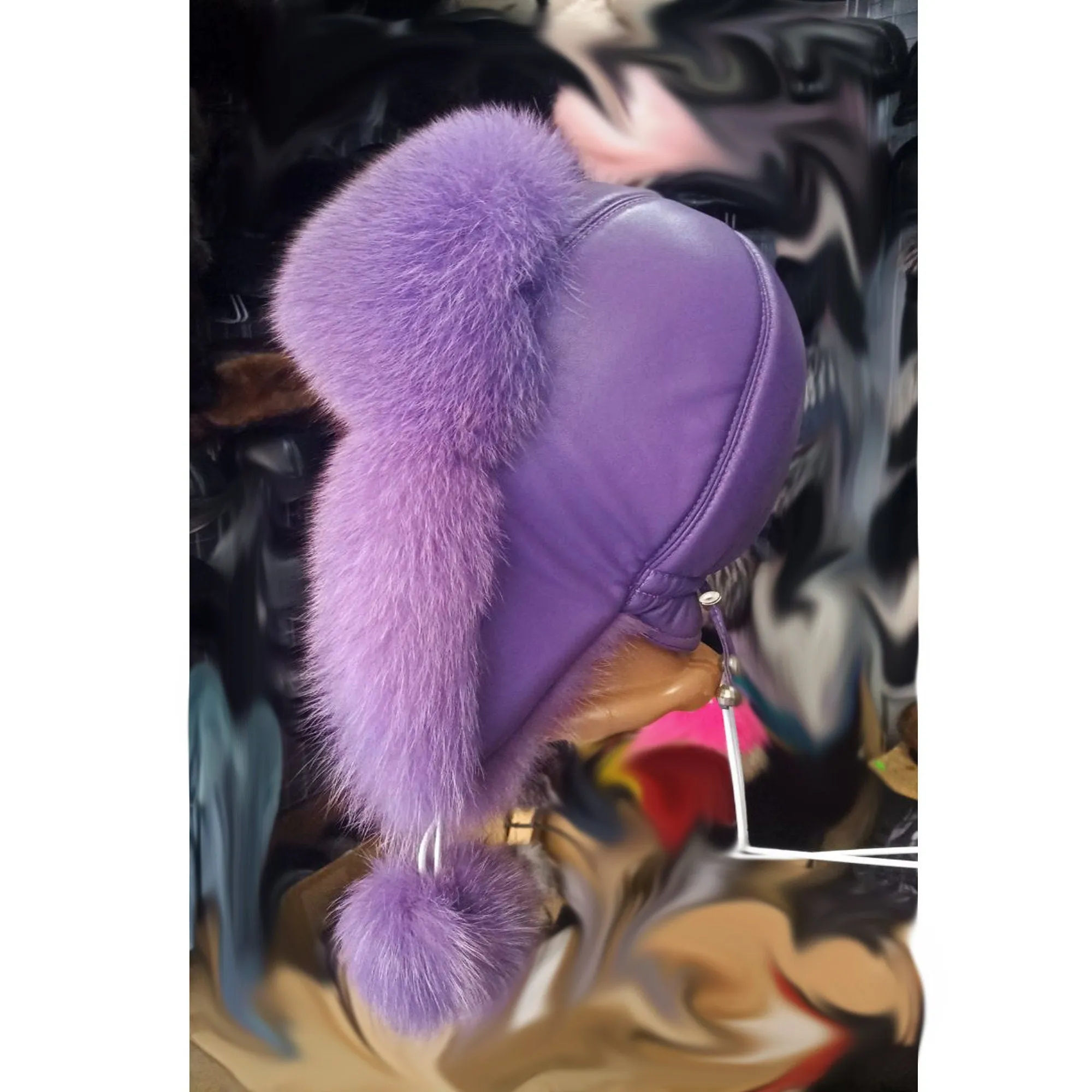 BY ORDER Women Fur Hat, Real Leather Fox Fur Hat, Aviator Hat, Ushanka, Russian Hat, Ski Hat, Leather Hat Ear Flaps, Girl Trapper Hat Lilac