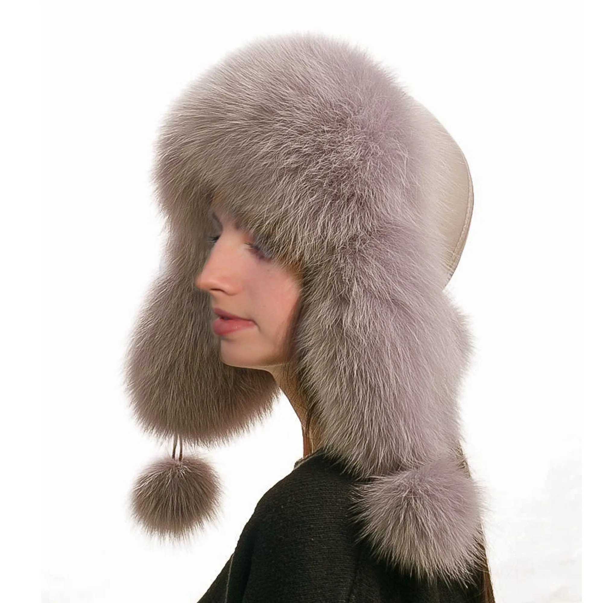 BY ORDER Women Fur Hat, Real Leather Fox Fur Hat, Aviator Hat, Ushanka, Russian Hat, Ski Hat, Leather Hat Ear Flaps, Girl Trapper Hat Lilac