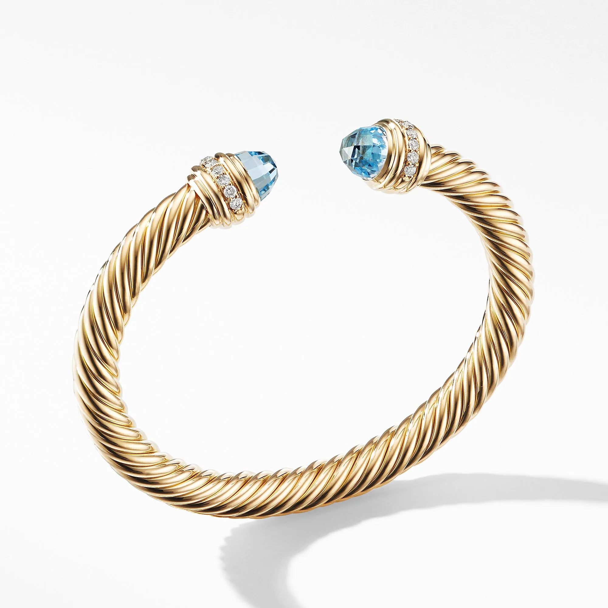 Cable Bracelet in 18K Gold with Blue Topaz and Diamonds, Size Medium