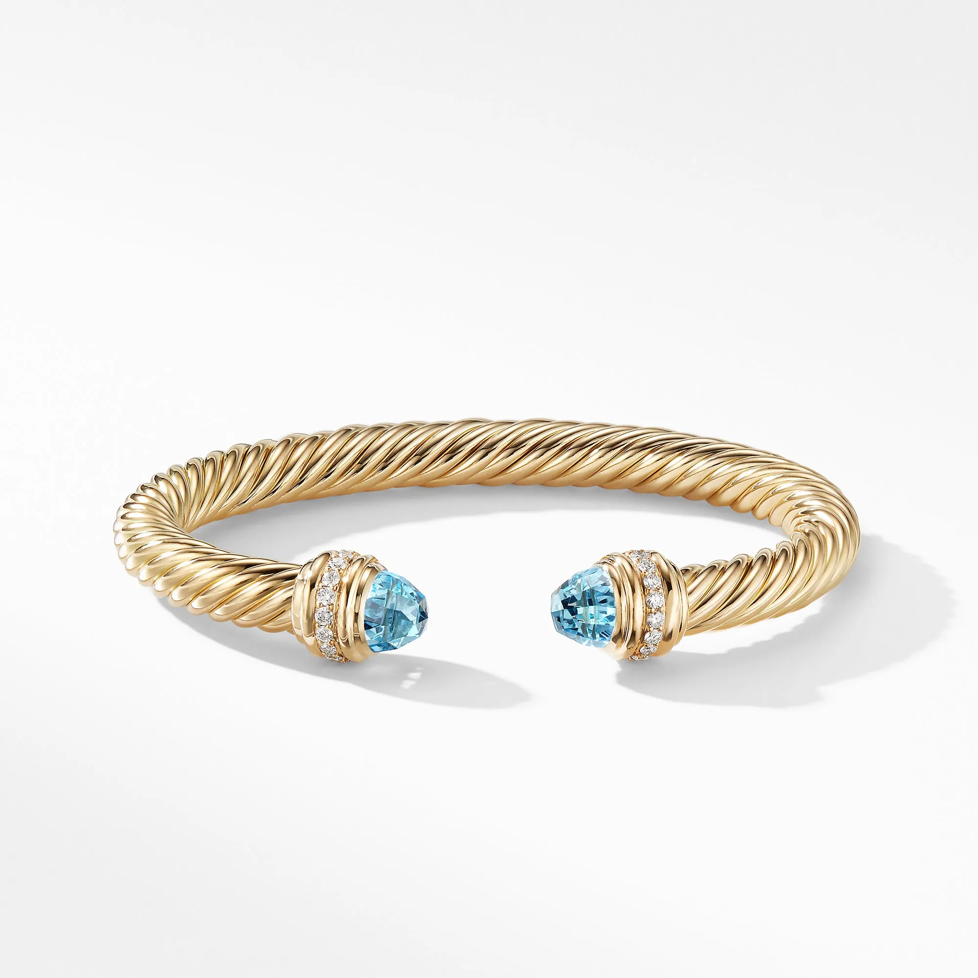 Cable Bracelet in 18K Gold with Blue Topaz and Diamonds, Size Medium