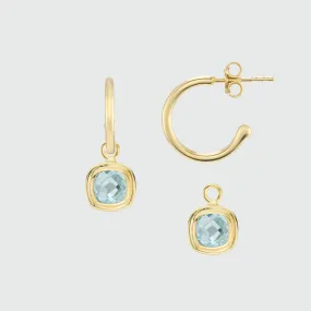 California Cushion Blue Topaz & Gold Interchangeable Hoop Earrings