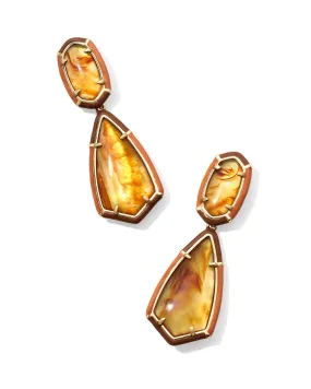 Camry Enamel Frame Statement Earring in Gold Marbled Amber Illusion