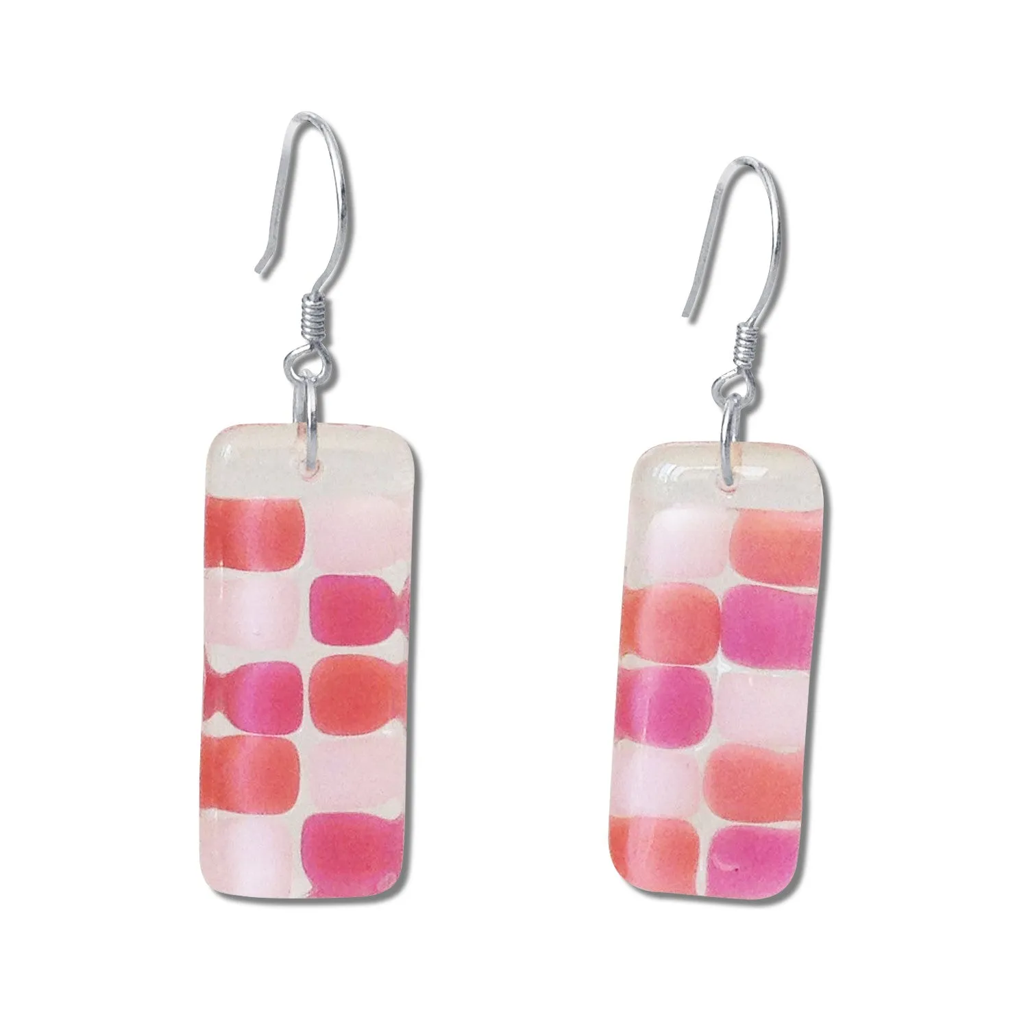 Checkerboard Glass Earrings - Cherry