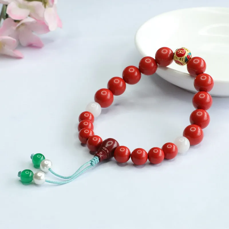 Chinese Wind Cinnabar and Hetian Jade Bracelet with Sterling Silver