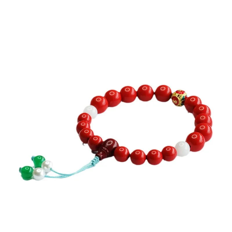 Chinese Wind Cinnabar and Hetian Jade Bracelet with Sterling Silver