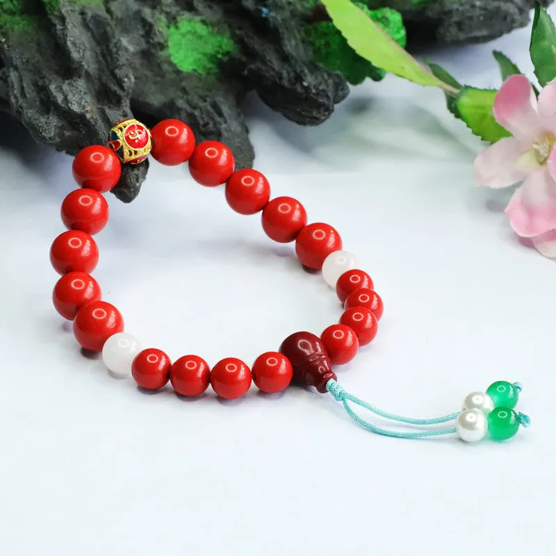 Chinese Wind Cinnabar and Hetian Jade Bracelet with Sterling Silver