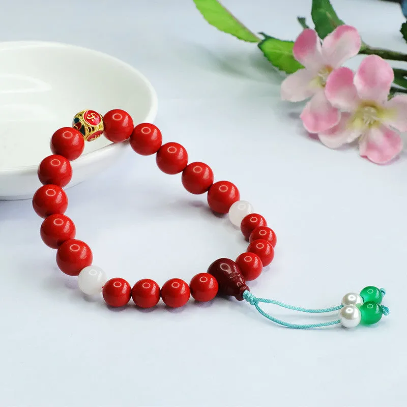 Chinese Wind Cinnabar and Hetian Jade Bracelet with Sterling Silver