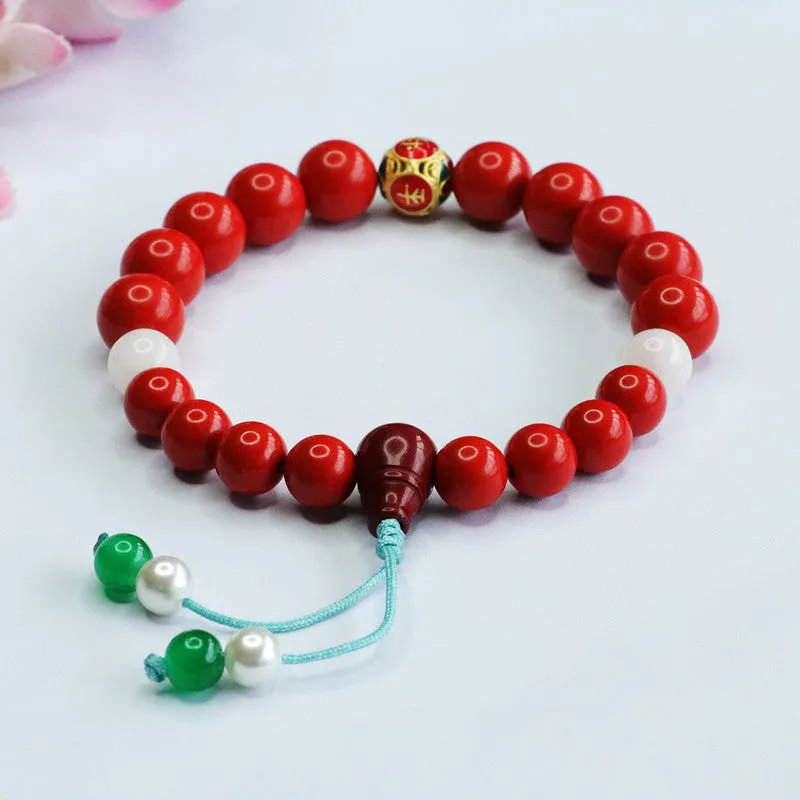 Chinese Wind Cinnabar and Hetian Jade Bracelet with Sterling Silver