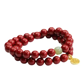 Cinnabar Stone and Jade Rosary Bracelet with Sterling Silver Details