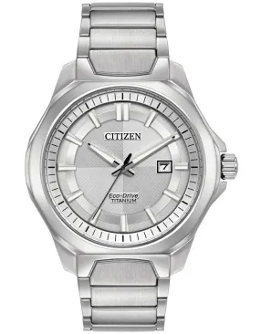 Citizen Eco-Drive Mens Titanium Watch - Silver-Tone Dial - Bracelet - Date