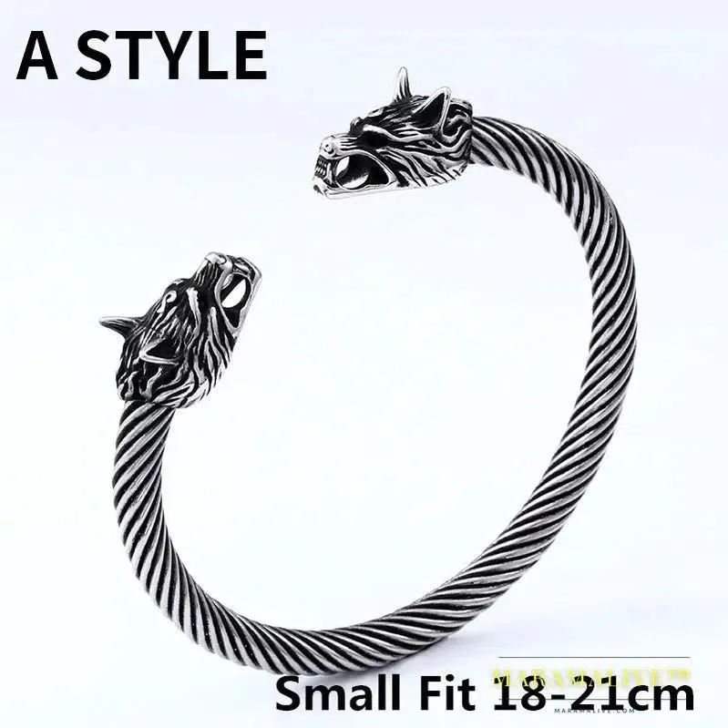 Classic Animal Viking Double Wolf Head Adjustable 316L Stainless Steel Men's Bracelet  Fashion Double Snake Heads Jewelry