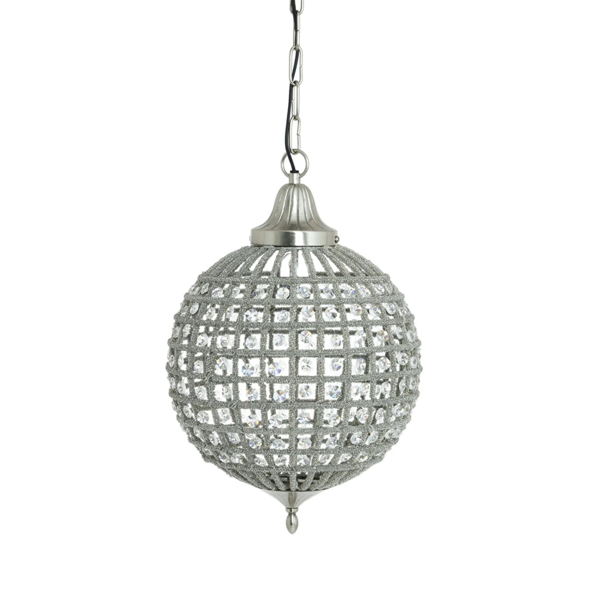 Crystal & Nickel Globe Pendant - 32cm