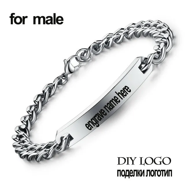 Customize Name Bracelet 316 Stainless Steel ID Bracelet Bangles Personalized Custom Logo Men Jewelry Letters Bracelets For Women