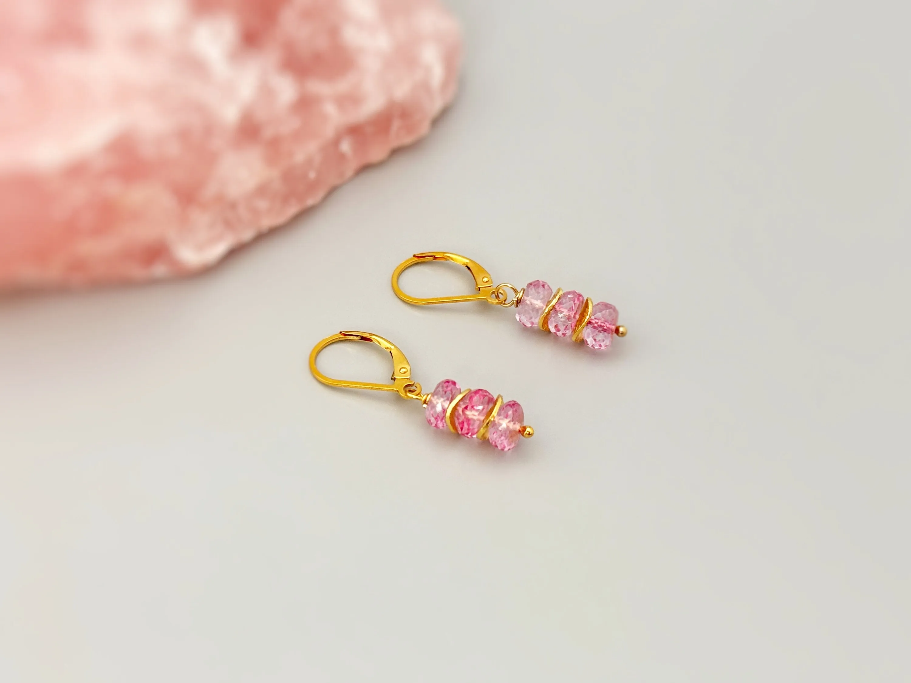 Dainty Pink Topaz earrings dangle Sterling Silver, Rose Gold, 14k Gold fill