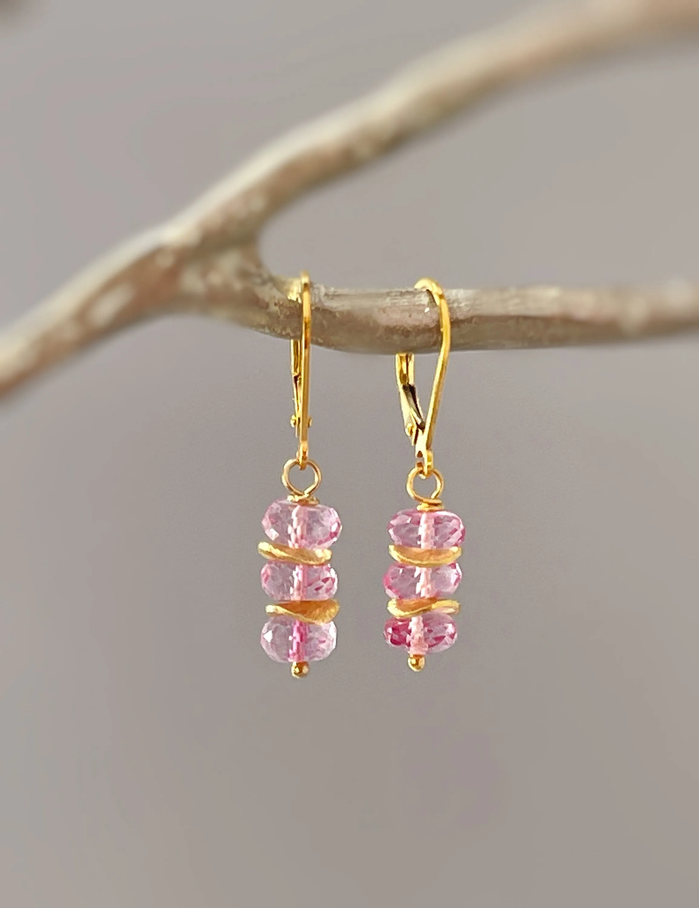 Dainty Pink Topaz earrings dangle Sterling Silver, Rose Gold, 14k Gold fill