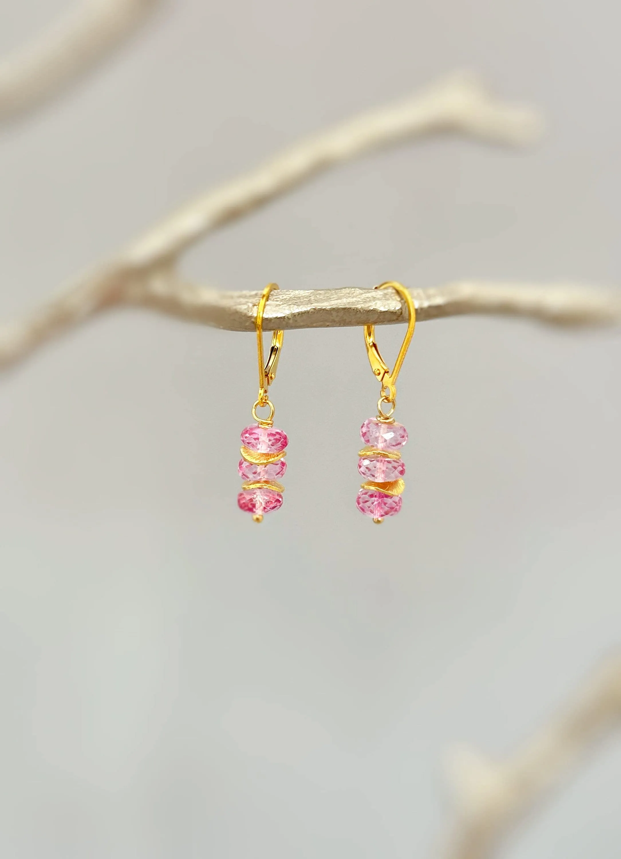 Dainty Pink Topaz earrings dangle Sterling Silver, Rose Gold, 14k Gold fill