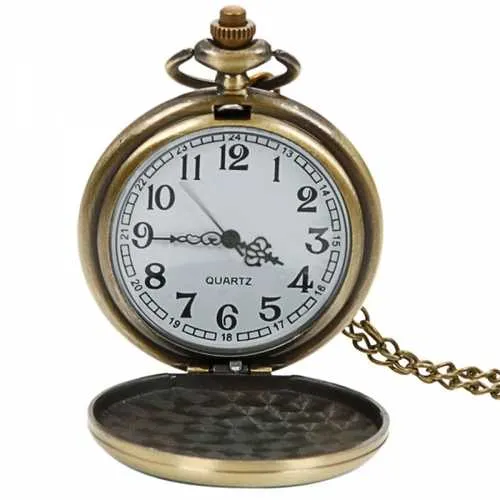 DEFFRUN Vintage Bronze Flower Pattern Quartz Pocket Watch