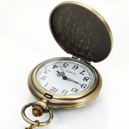 DEFFRUN Vintage Bronze Flower Pattern Quartz Pocket Watch