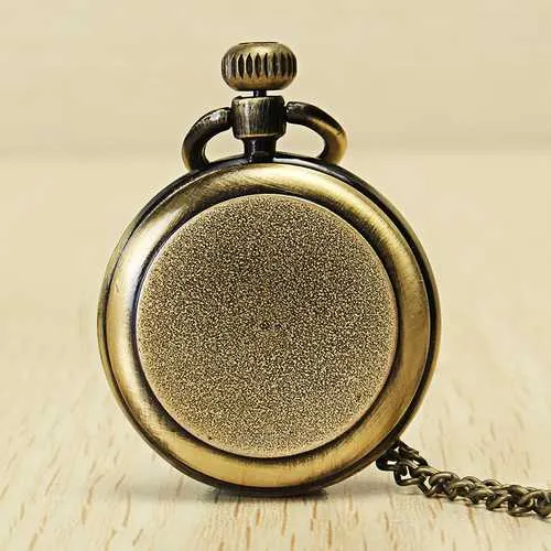 DEFFRUN Vintage Bronze Roman Number Chain Pocket Watch