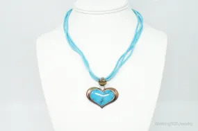 Designer SX Turquoise Heart Sterling Silver Cord Necklace