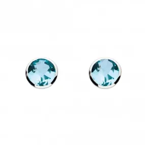 Dew Silver Medium Round Blue Topaz Cubic Zirconia Earrings 3039BT014