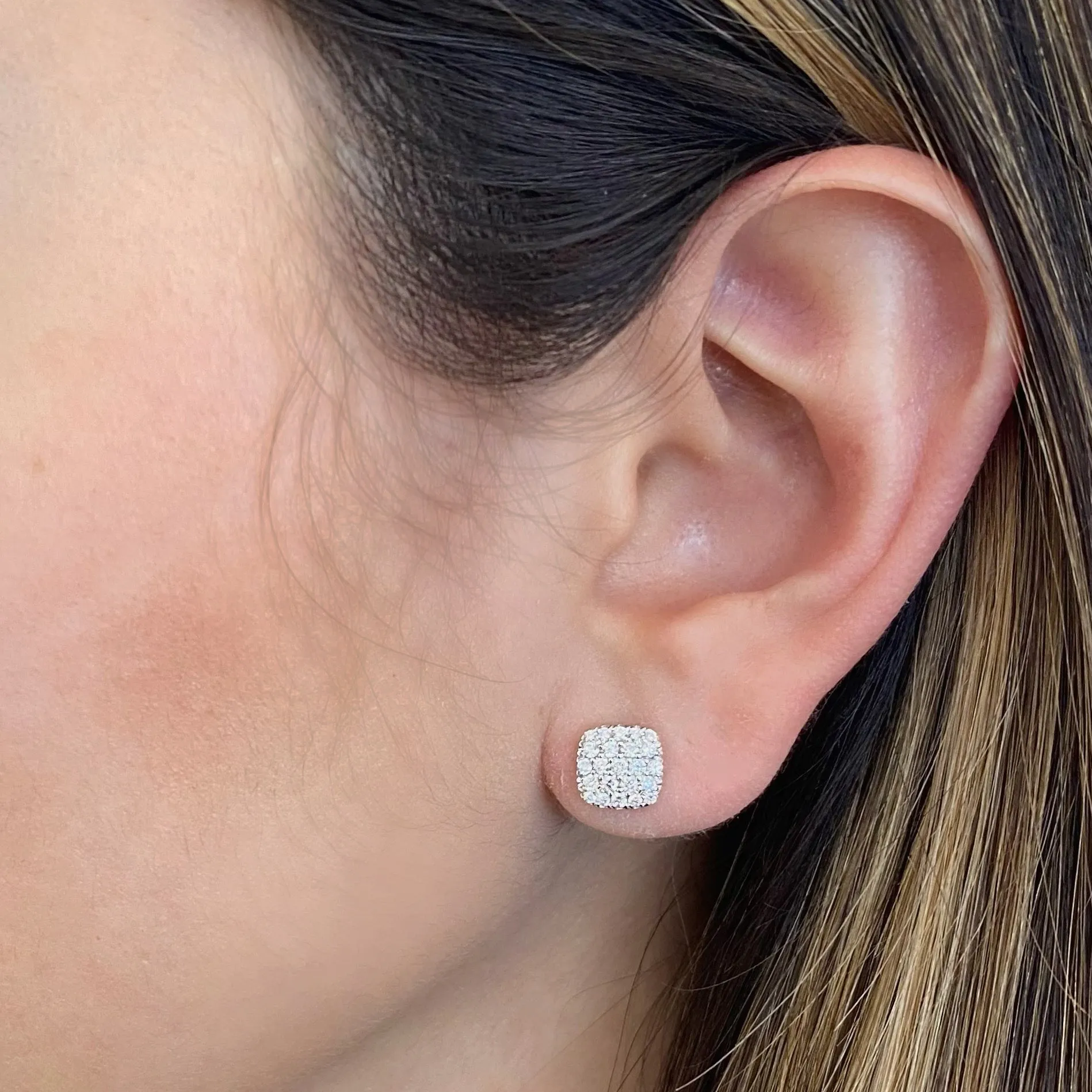 Diamond Cushion-Shaped Stud Earrings