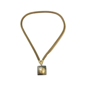 Diamond Square Pendant with Y-shape Diamond Connector on 18" Gold Mesh Chain