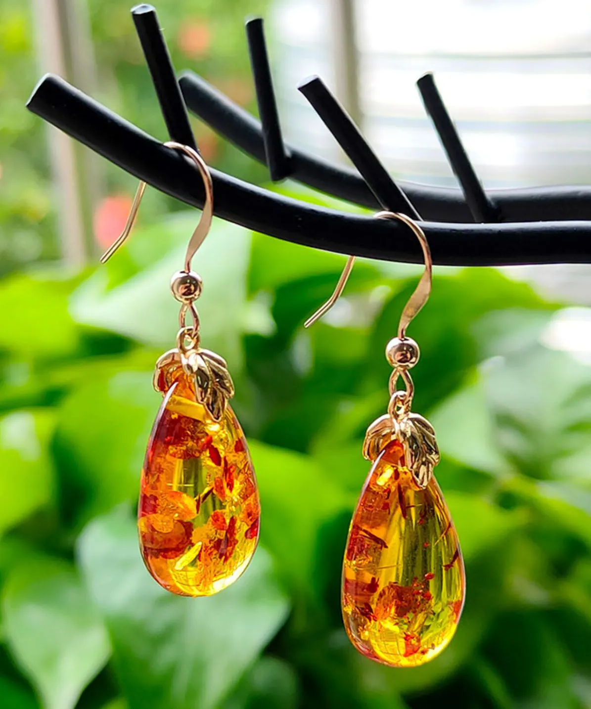 DIY Yellow 14K Gold Amber Water Drop Drop Earrings LY7838