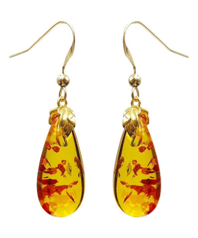 DIY Yellow 14K Gold Amber Water Drop Drop Earrings LY7838