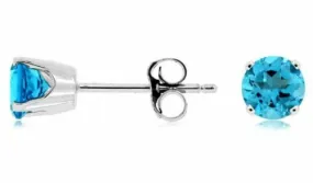 ESTATE 1.20CT AAA BLUE TOPAZ 14KT WHITE GOLD 3D ROUND CLASSIC STUD EARRINGS