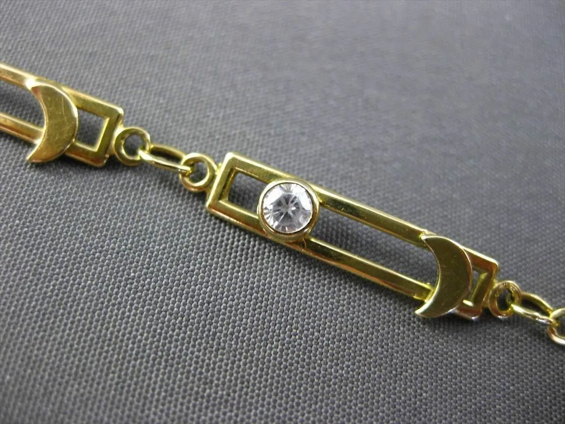 ESTATE LONG CZ 18K YELLOW GOLD ELONGATED RECTANGULAR ETOILE MOON BRACELET #23326